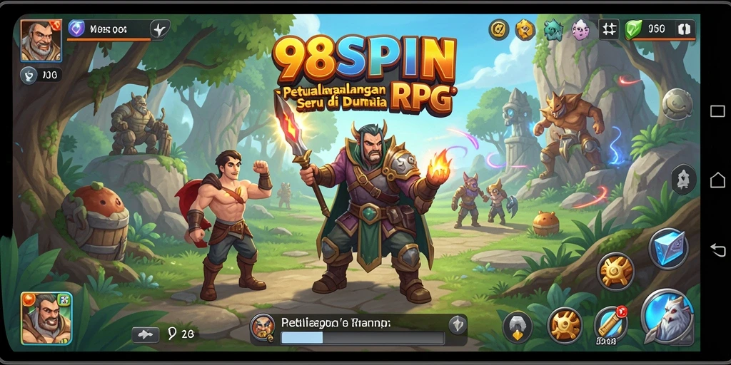Screenshot gameplay 98SPIN menampilkan pertarungan epik di dunia fantasi.