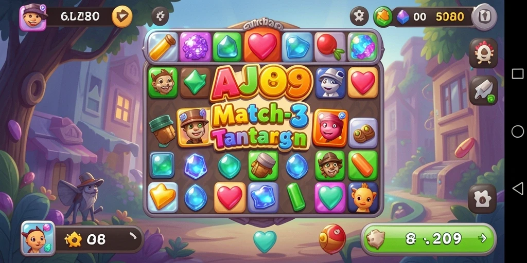 Tangkapan layar AJO89 yang menunjukkan serunya gameplay Match-3.