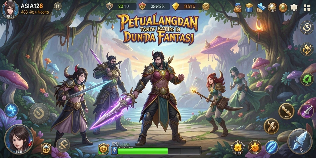 Screenshot utama ASIA128 menunjukkan gameplay seru pemain menjelajah dunia fantasi.