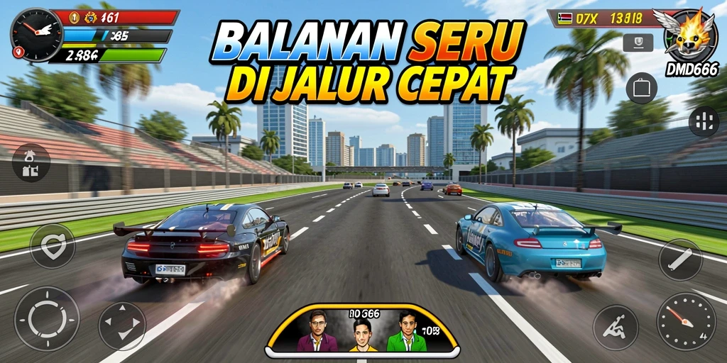 Screenshot gameplay <strong>DMD686</strong> menampilkan aksi balapan yang cepat dan mendebarkan.