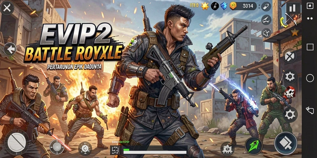 Gameplay seru dalam EVIP2 dengan mode Battle Royale penuh aksi.