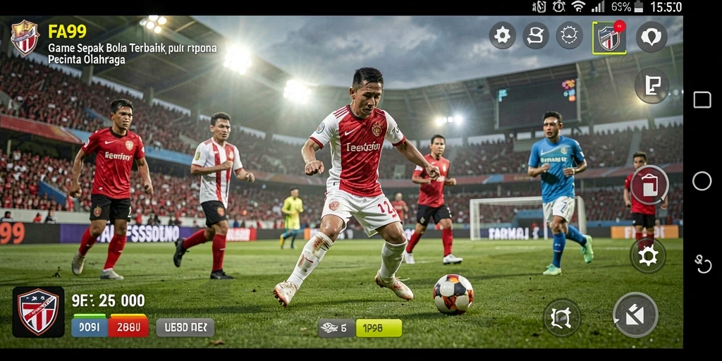 Screenshot gameplay FA99 menampilkan aksi sepak bola yang mendebarkan.