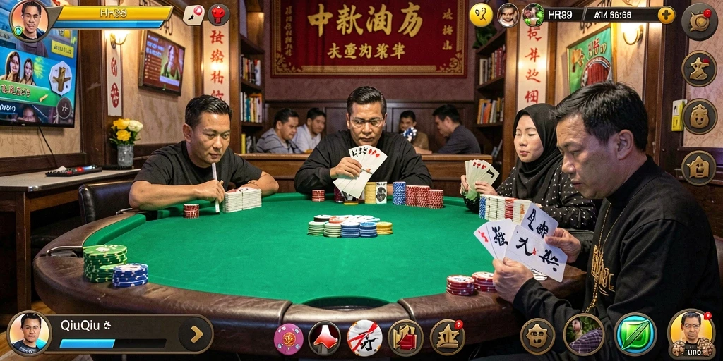 Screenshot utama HR89 menunjukkan gameplay QiuQiu yang seru.