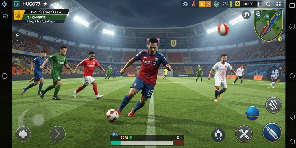 Tampilan gameplay seru dari HUGO77 dengan aksi sepak bola yang mendebarkan.