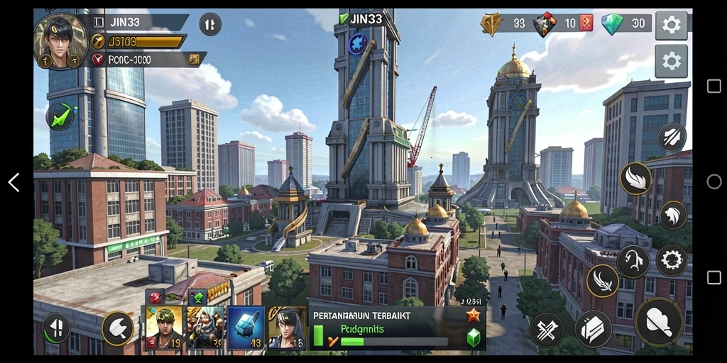 Tampilan gameplay JIN33 yang seru dalam pertahanan menara.