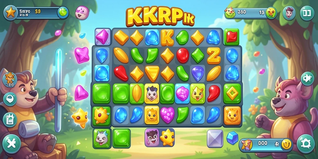 Tangkapan layar KKRP menampilkan gameplay Match-3 yang menarik dan penuh warna.