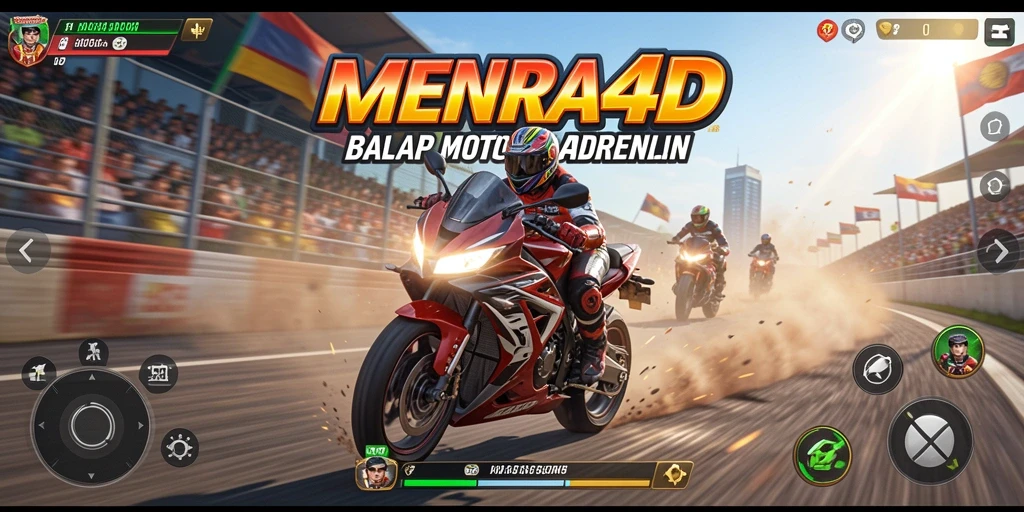 Gameplay seru MENARA4D dengan balapan motor yang mendebarkan.