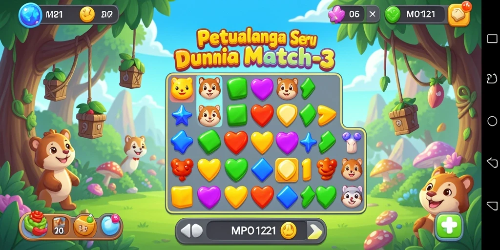 Tangkapan layar MPO1221 menampilkan gameplay seru dalam permainan Match-3.
