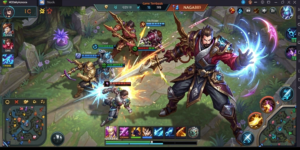 Tangkapan layar menampilkan aksi intens dalam permainan MOBA