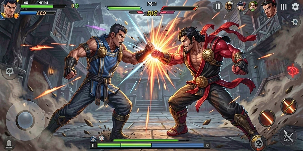 Gameplay PG11 yang menegangkan dengan pertarungan karakter yang dinamis.