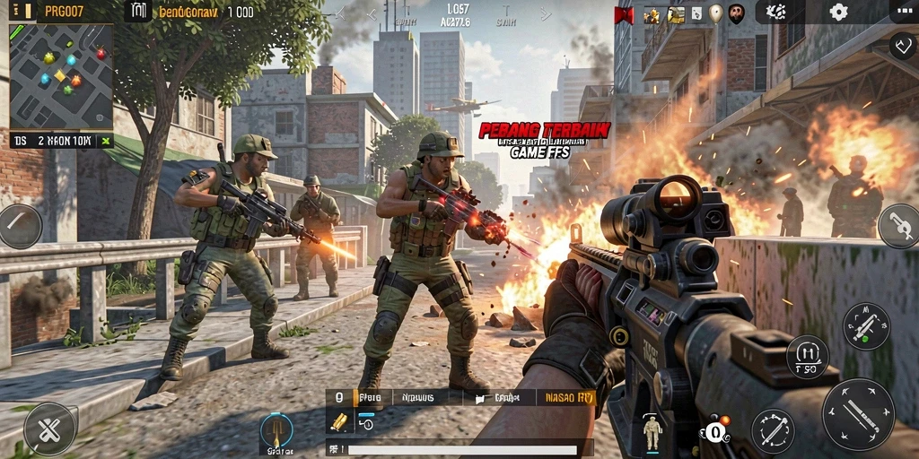 Tangkapan layar dari gameplay seru PRG007 dalam pertempuran FPS.