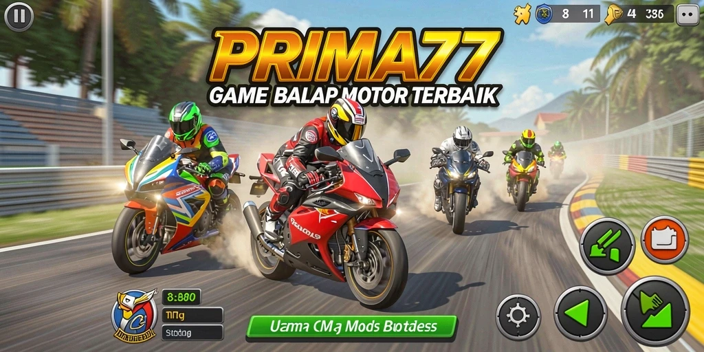 Screenshot PRIMA77 menampilkan aksi balap motor yang mendebarkan.
