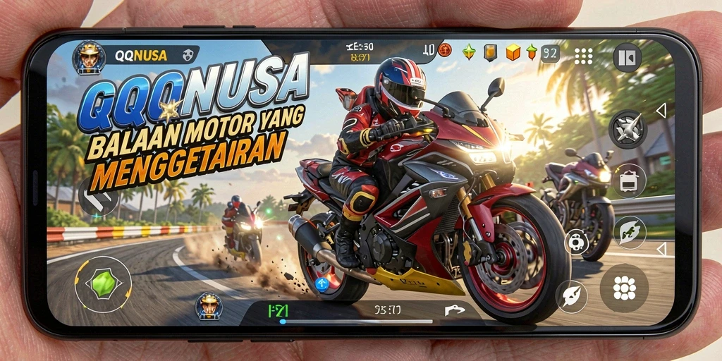 Tampilan gameplay menegangkan di trek balapan motor.
