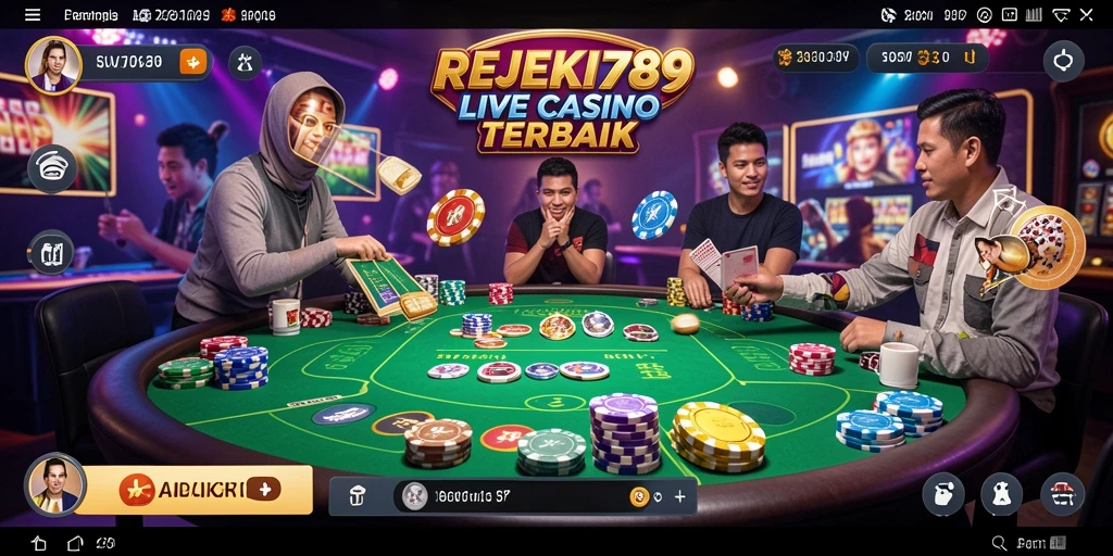 Screenshot gameplay menunjukkan dealer langsung yang menerima taruhan secara interaktif.