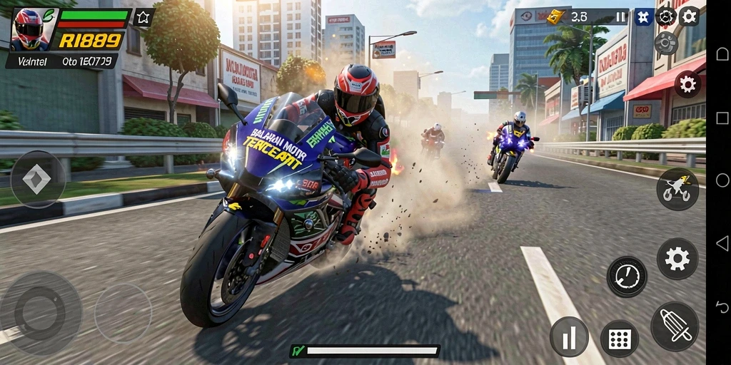 Gameplay seru balapan motor di jalanan yang menantang.