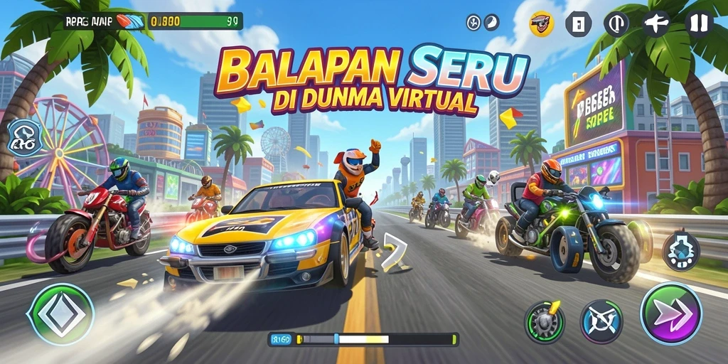 Tampilan gameplay intens di trek balapan RP8.