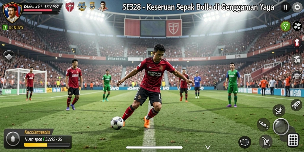 Screenshot SE328 menampilkan aksi seru dalam permainan sepak bola.