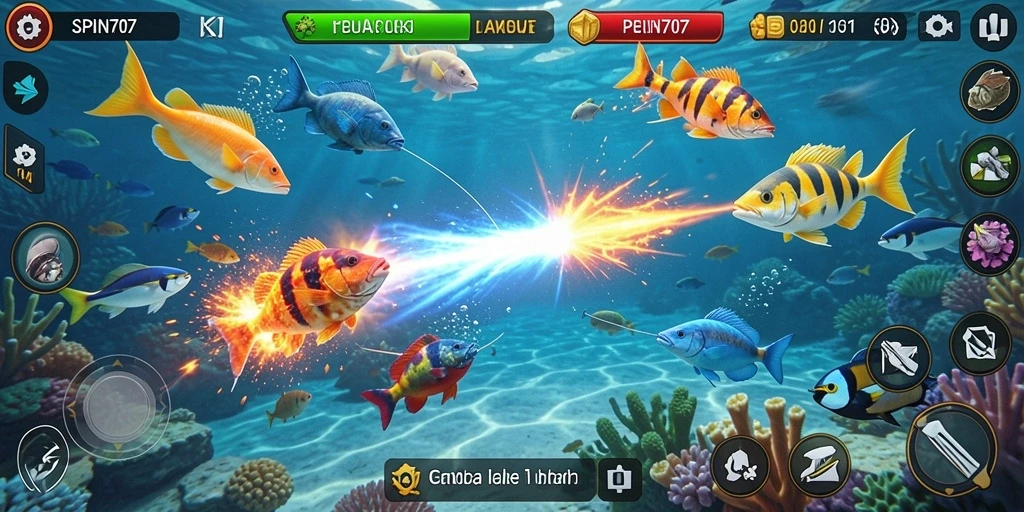 Tampilan gameplay SPIN707 yang seru saat berburu ikan.