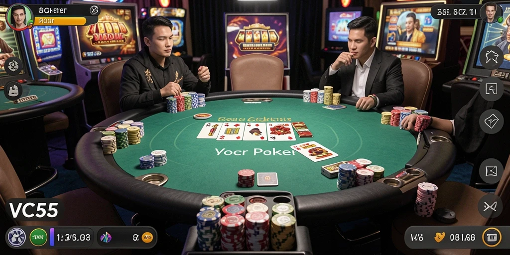 Screenshot gameplay VC55 menampilkan keseruan permainan Poker.