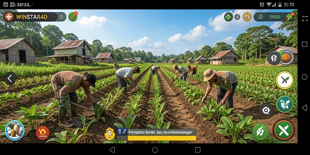 Tampilan gameplay seru dalam WINSTAR4D yang menampilkan aktivitas bertani.